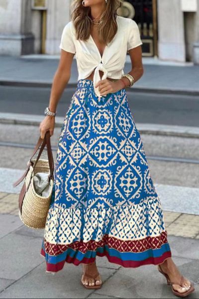 Long Multi Print Skirt