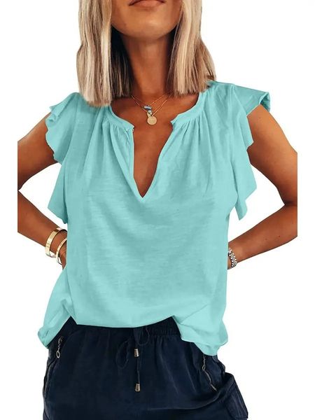 Casual V Neck Ruffle Top