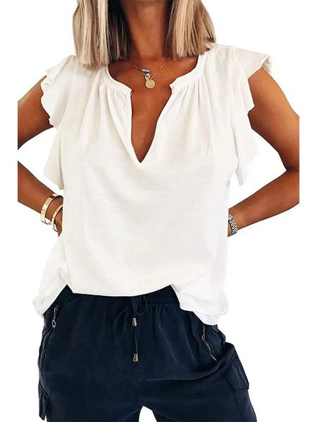 Casual V Neck Ruffle Top