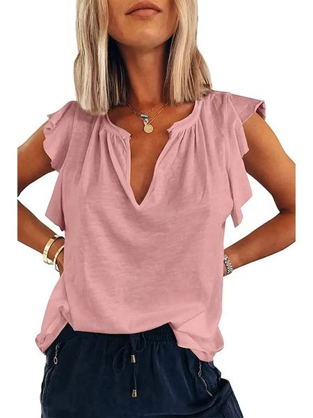 Casual V Neck Ruffle Top