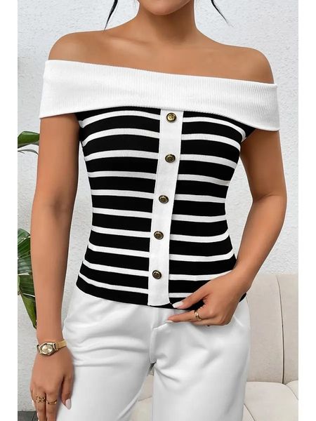 Knit Stripe Off Shoulder