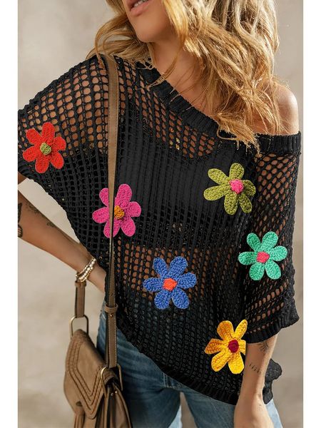 Woven Mesh Crochet Flower Top