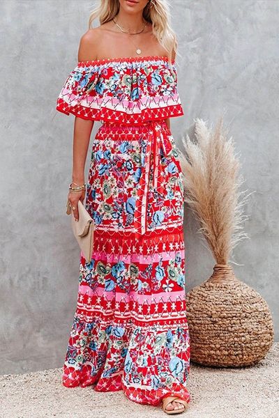 Boho Off Shoulder Maxi Dress