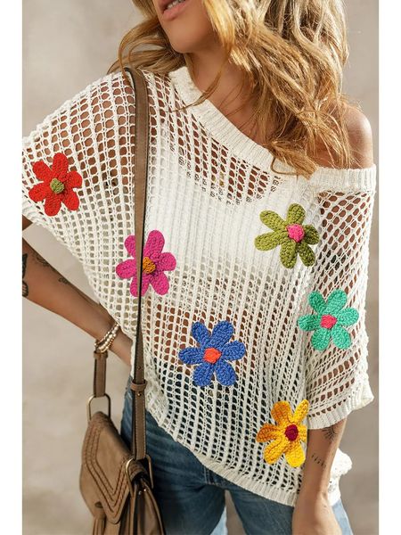 Woven Mesh Crochet Flower Top