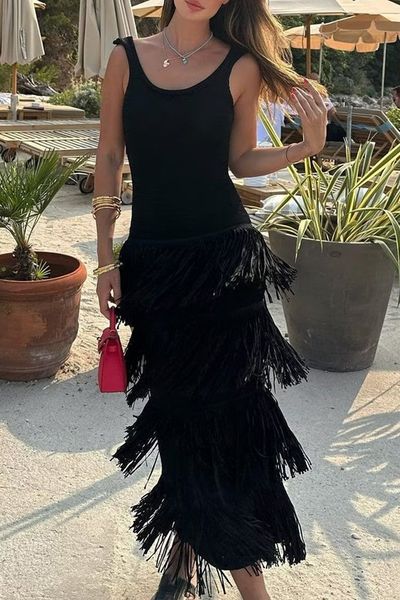 Fringe Knitted Long Dress