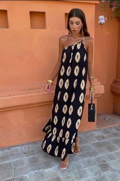 Graphic One Shoulder Maxi