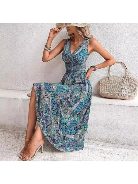 V Neck Paisley Long Maxi