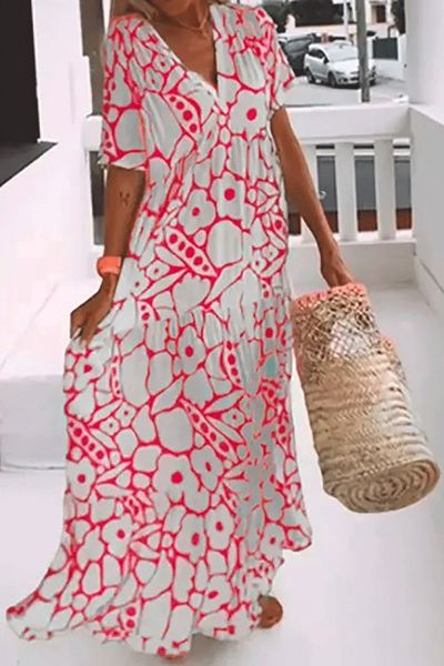 V Neck Flower Maxi Dress