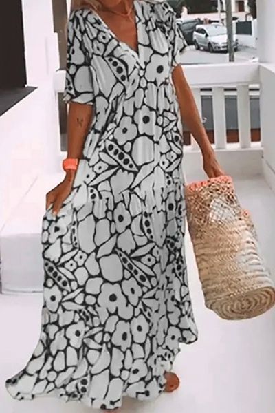 V Neck Flower Maxi Dress