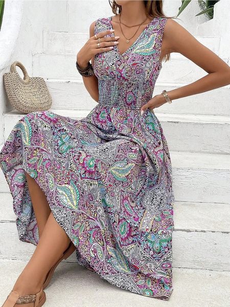 V Neck Paisley Long Maxi