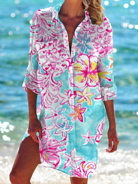 Colorful Beach Shirt Dress