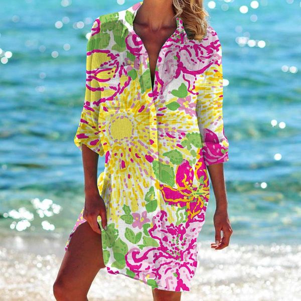 Colorful Beach Shirt Dress