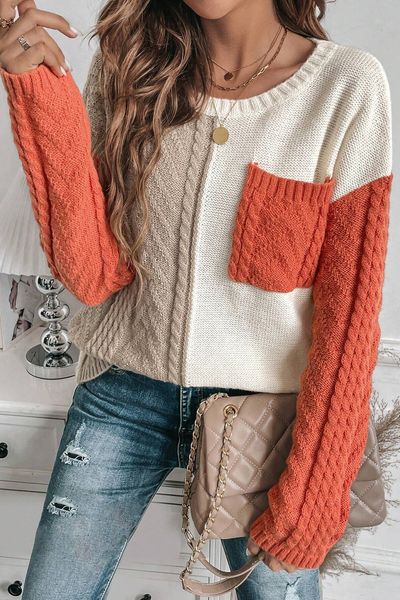 Colorblock Cable Sweater