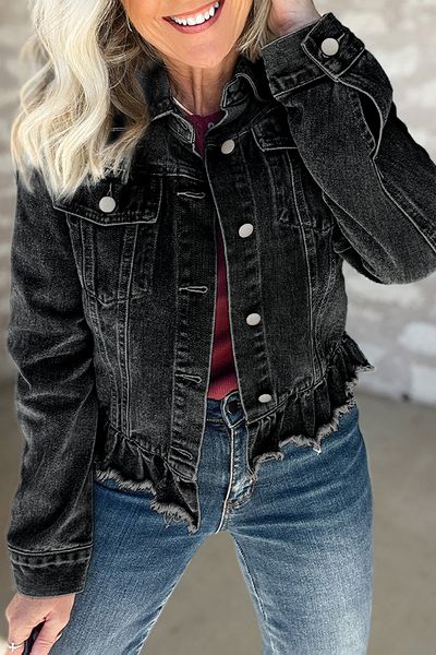 Ruffle Hem Denim Jacket