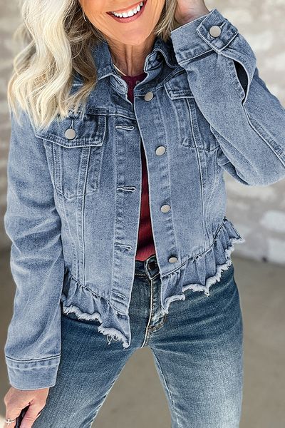 Ruffle Hem Denim Jacket