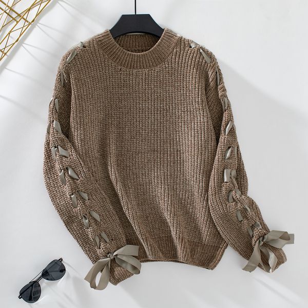 Satin Lace Up Ribbon Sweater