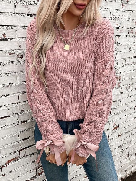 Satin Lace Up Ribbon Sweater