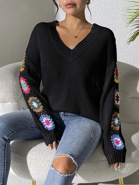 Floral Crochet Arm Sweater